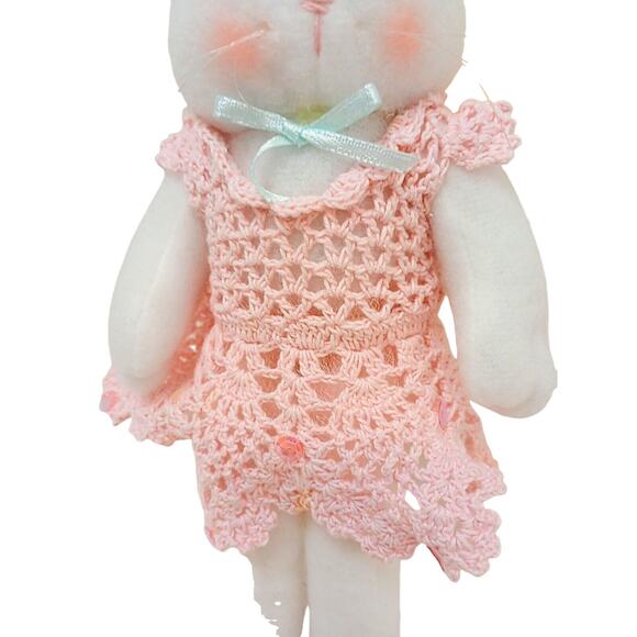 EASTER Rabbit GIRL BUNNY 11" Pink Crochet Dress Decoration Room Decor Whymsical - Picture 3 of 10